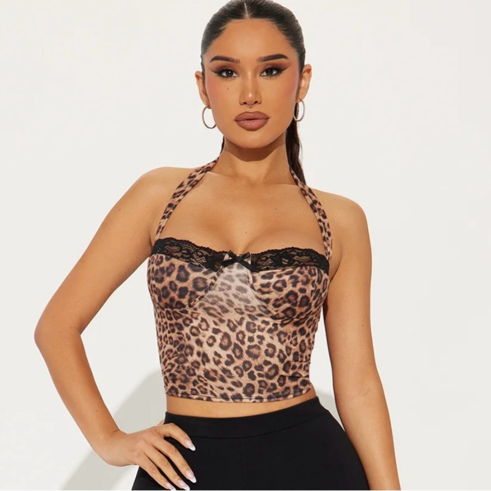 Fashion Nova Animal Print Halter Crop Top